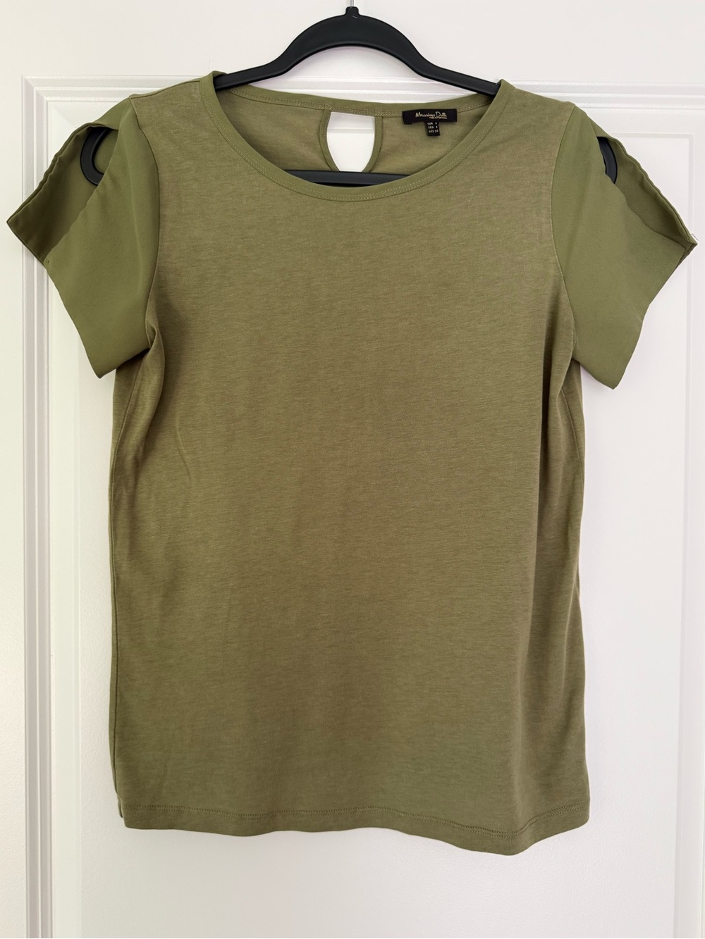 Massimo Dutti Olive Green Short Sleeve Cutout Top